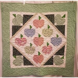 Colorful Apple Lover Lap Quilt, Handmade Patchwork Throw Blanket, 40" x 40.5"
